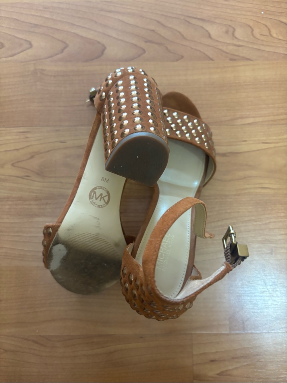 Michael Kors Tan Studded Block Heels - Picture 3 of 4